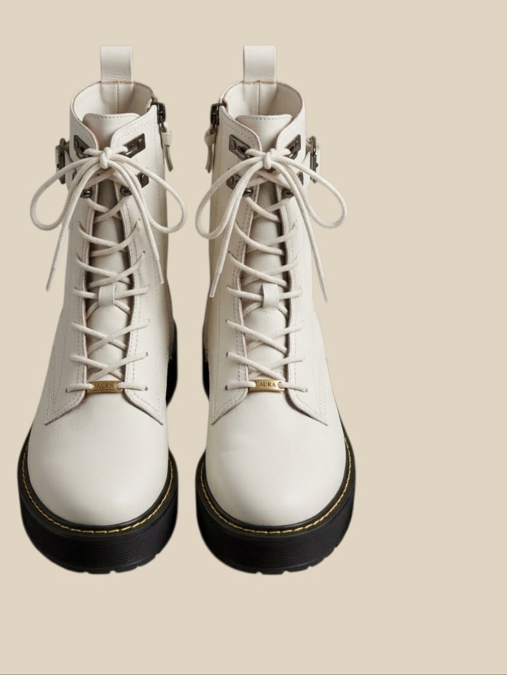 Diane Von Furstenberg Off White Lace-Up Platform Combat Boots 6.5